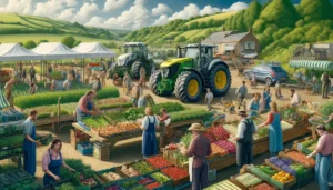 Agri Business in the UK A wide aspect, close up photorealistic illustration showcasing agriculture businesses in the UK. The scene features various agricultural activities in2